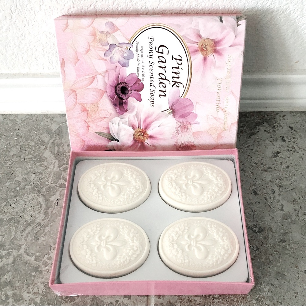 4 Pink Garden Peony Scented Soaps Made in Italy NEW